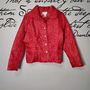 JG Hook Vintage Women Red Rose Quilted Jacket, M